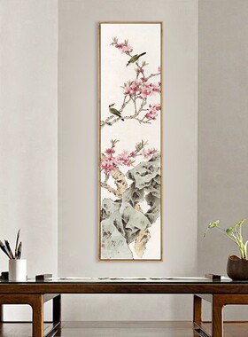 中式风工笔茉莉花喜鹊长幅装饰画
