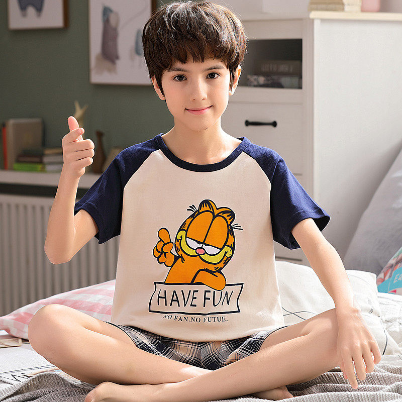 青少年男孩12岁短袖纯棉15夏天睡衣 努比努米睡衣/家居服套装