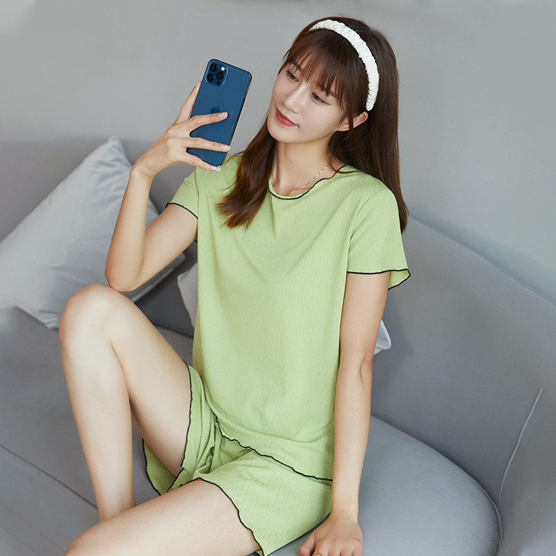 冰丝女士2022年新款短袖短裤睡衣 黛妃乐睡衣/家居服套装