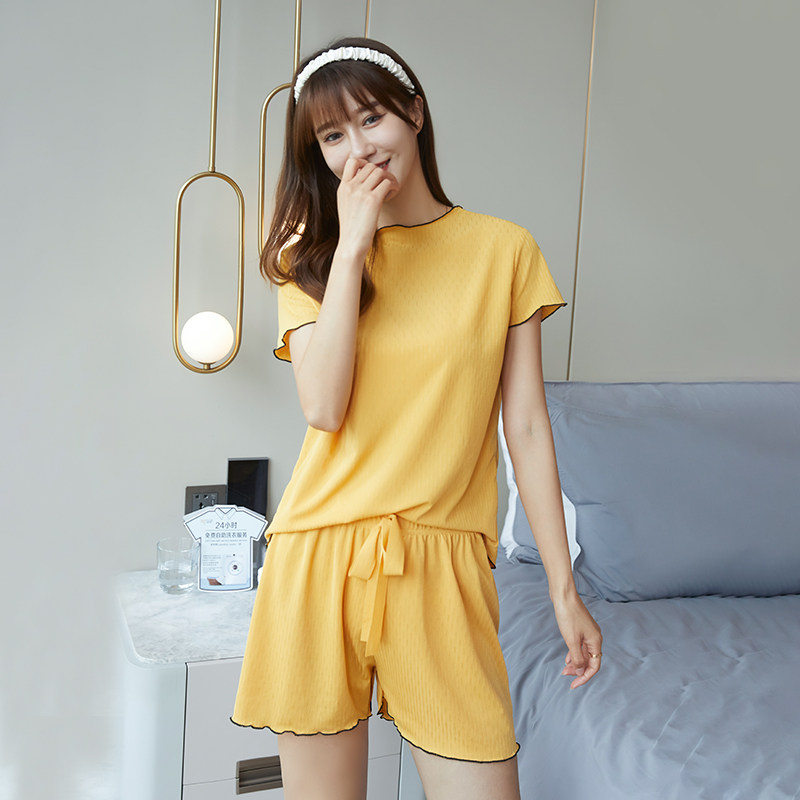 冰丝女士2022年新款短袖短裤睡衣 黛妃乐睡衣/家居服套装