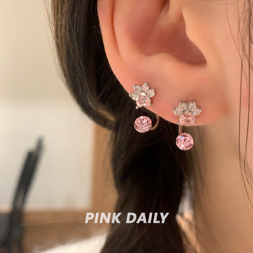 Pink Daily爆闪满钻KT猫猫爪马蹄环耳钉耳环女可爱卡通耳骨钉耳饰 - 图3