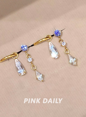 Pink Daily气质白色水滴吊坠f136钛合金耳钉耳环双耳洞高级感耳饰