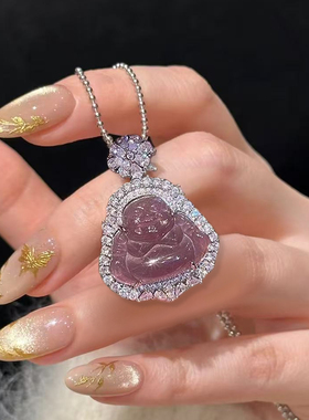 紫气东来冰紫佛公项链锁骨链气质