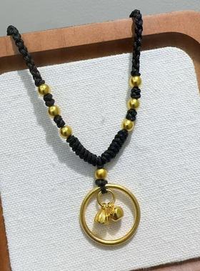 戒指圈好柿莲莲花黑绳链