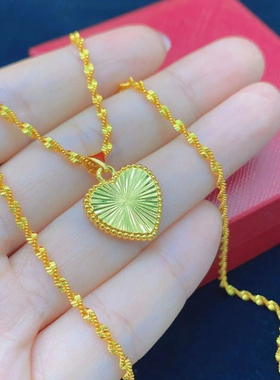 女水波链双面爱心光亮钛钢钛钢