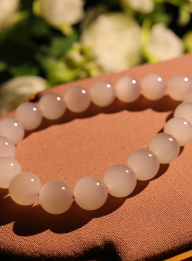 高冰藕粉猫眼和田玉手串10mm