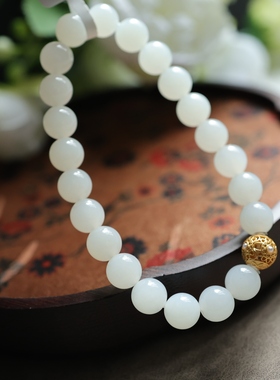 天然和田玉手串羊脂白玉手链8mm