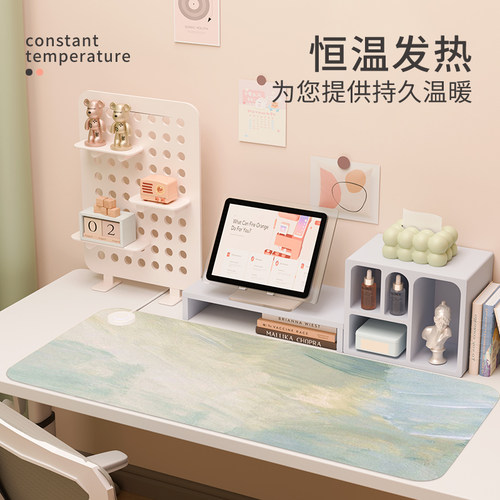 加热鼠标垫左侧开关冬季发热暖桌垫梵高油画办公室工位加热垫儿童写字桌垫书桌垫电脑键盘垫防水电热暖手桌垫 - 图1