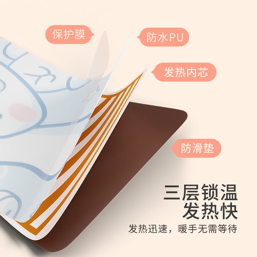 加热鼠标垫左侧开关冬季发热暖桌垫梵高油画办公室工位加热垫儿童写字桌垫书桌垫电脑键盘垫防水电热暖手桌垫 - 图2