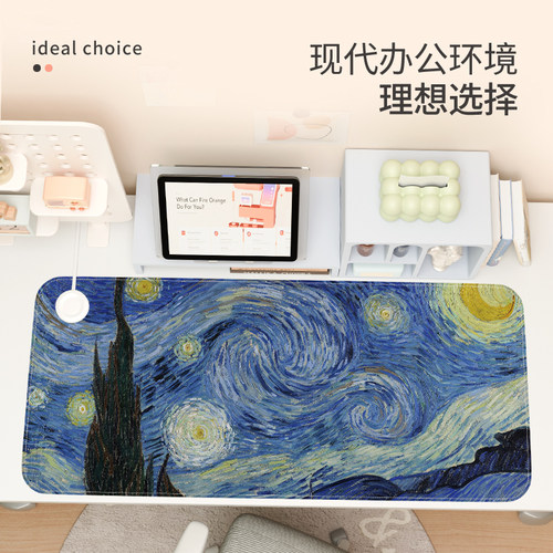 加热鼠标垫左侧开关冬季发热暖桌垫梵高油画办公室工位加热垫儿童写字桌垫书桌垫电脑键盘垫防水电热暖手桌垫 - 图3