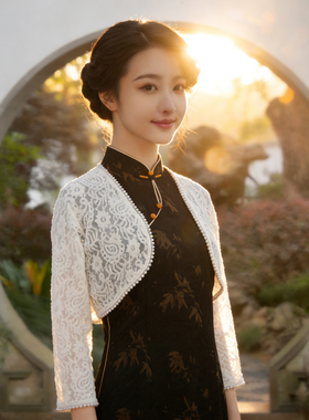 春夏蕾丝镂空旗袍防晒开衫披肩