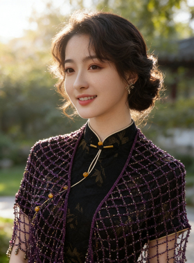 复古中国风钩花镂空流苏三角巾女