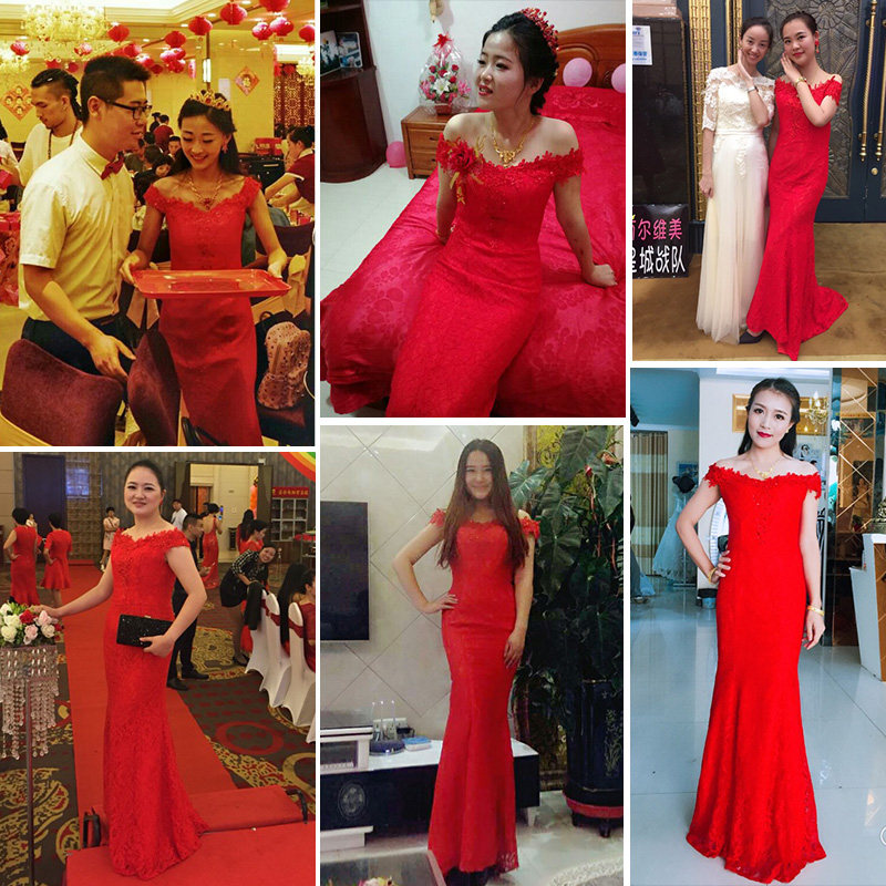 新娘新款鱼尾婚纱长款红色结婚礼服 喜之源礼服/晚装
