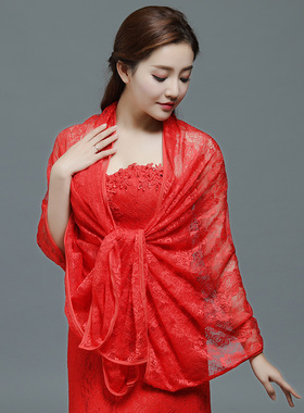 新娘红色蕾丝外搭敬酒服结婚围巾