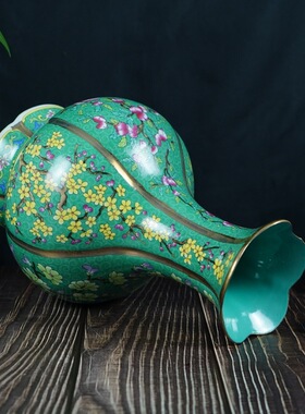 仿古珐琅彩花口瓶景德镇中式陶瓷家居客厅装饰花瓶工艺品摆件