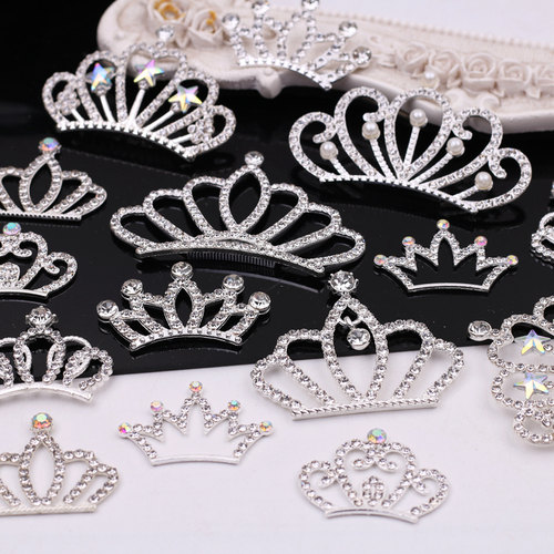 手工diy发饰材料韩国儿童发箍头纱配件水钻合金公主皇冠 配件 - 图0