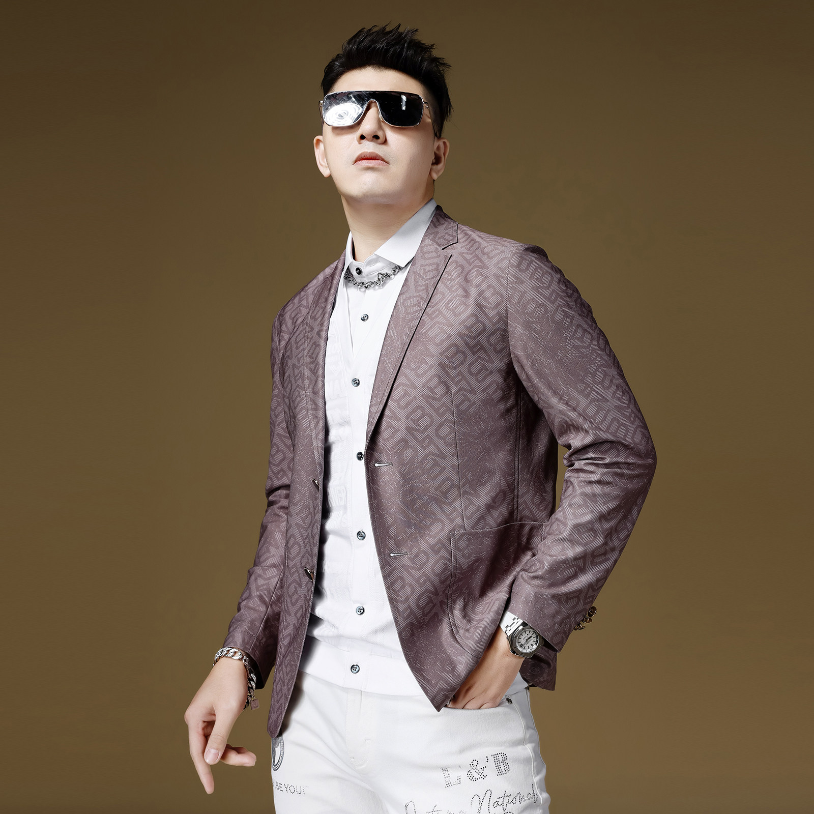 BM字母印花高级感炸街西装男便单西外套潮流休闲西服男装2023新款,淘宝优惠券,粉丝福利购,淘宝优惠卷