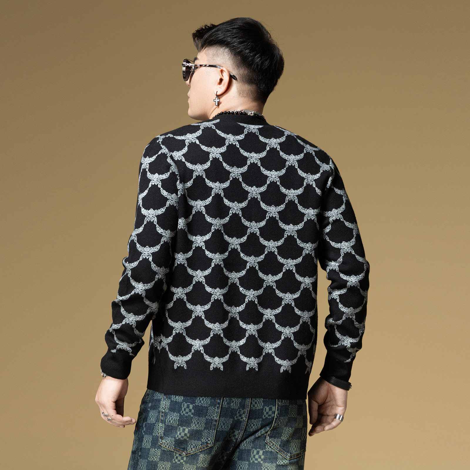 BM水波纹提花潮流开衫针织衫男士高端羊毛毛衣秋季外套男2025新款,淘宝优惠券,粉丝福利购,淘宝优惠卷