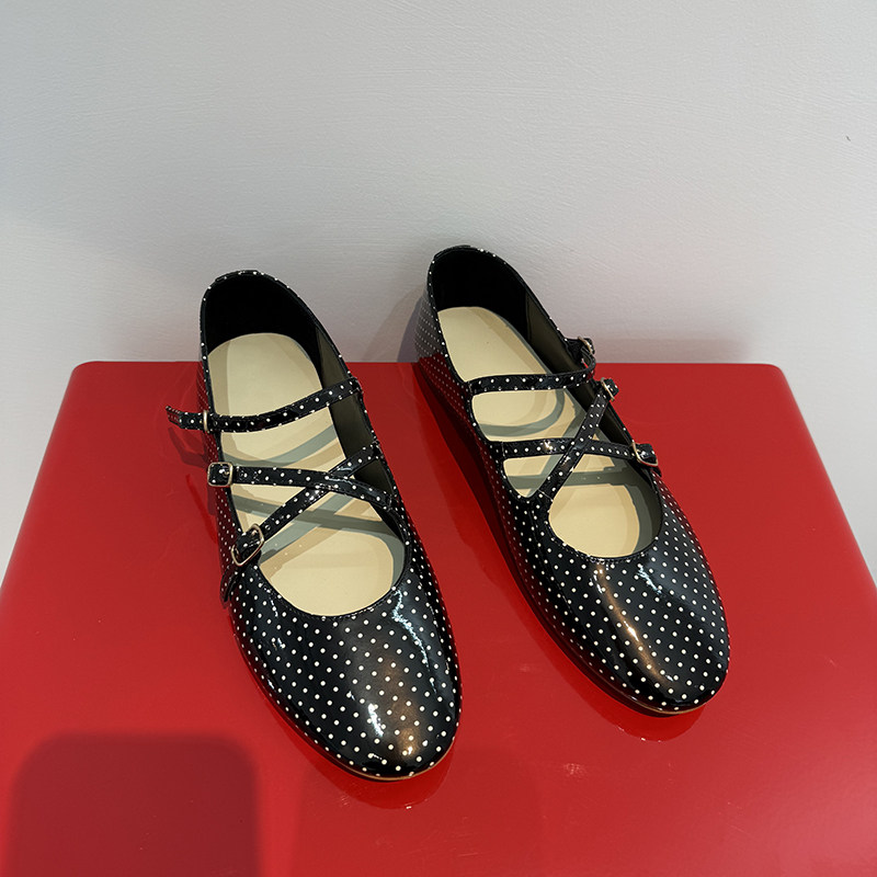 26SS黑色漆皮波点玛丽珍鞋女 三绑带平底百搭气质通勤芭蕾舞单鞋,淘宝优惠券,粉丝福利购,淘宝优惠卷