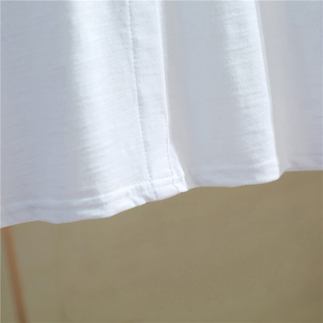 ຜ້າຝ້າຍ Bamboo loose pure white style Korean pocket short sleeve pocket