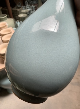 捡漏！天青釉汝窑仿古器型花瓶摆件，大号玉壶春瓶汝州原产地手工