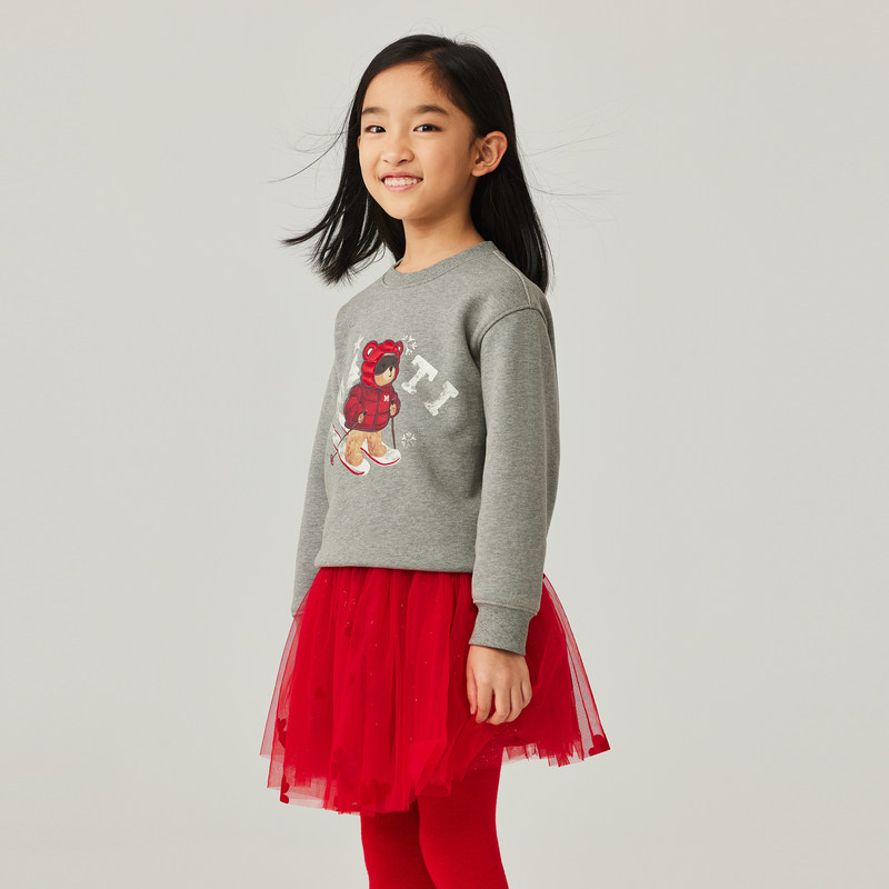 Mitti【商场同款】秋冬儿童卫衣纯色小熊印花圆领长袖上衣男女童,淘宝优惠券,粉丝福利购,淘宝优惠卷