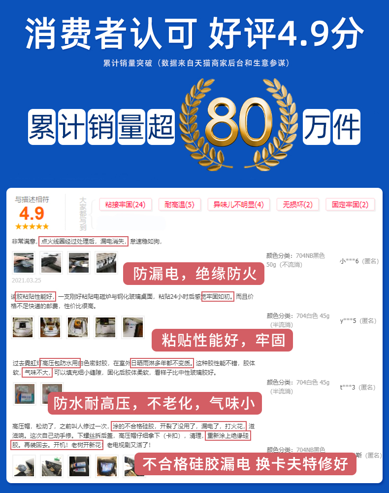 卡夫特704硅橡胶黑色耐高温工业白胶k-704nb电子元件固定专用强力万能粘合剂防水绝缘rtv705透明有机硅密封胶-图0