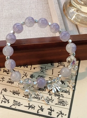 百搭高级感水晶串珠手串小众设计感蝴蝶结流苏手链古风汉服手饰夏