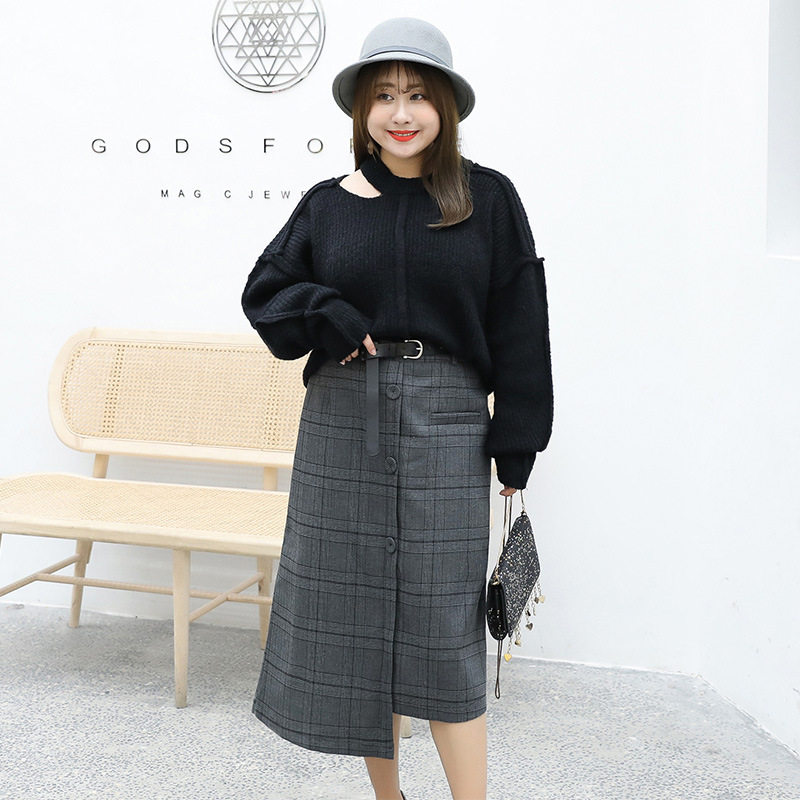 . 2020春冬新款韩版胖mm腰带半裙 秋雪蝶大码女装