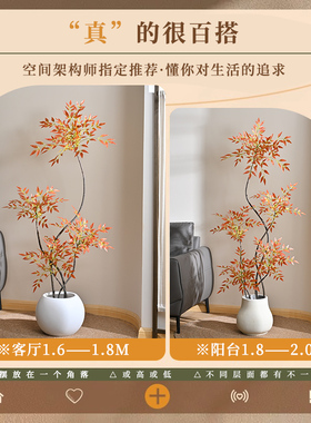 红色南天竹仿真绿植高端轻奢直播间背景室内客厅假树大型落地盆栽