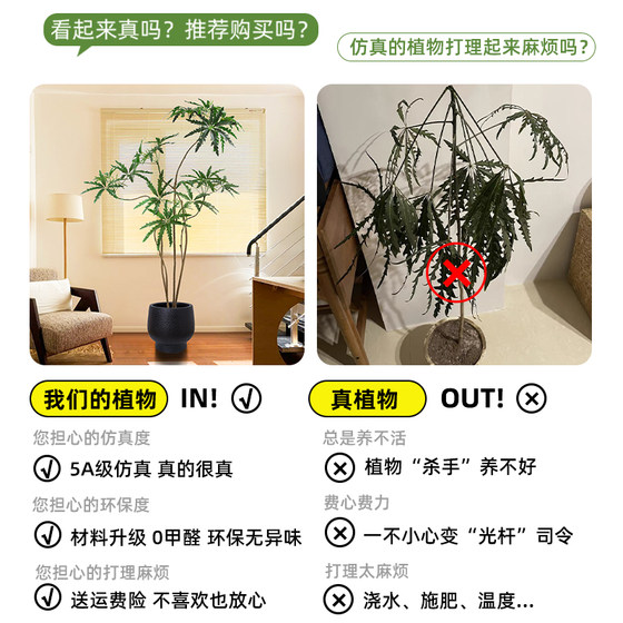Peacock wood simulated green plants, high-end living room, bionic fake plants, large floor-standing indoor potted plants decorative ornaments