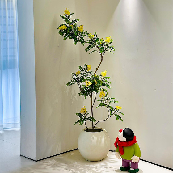 Golden tree simulated green plant high-end light luxury bionic flower living room large indoor potted ornaments decorative tree fake plant