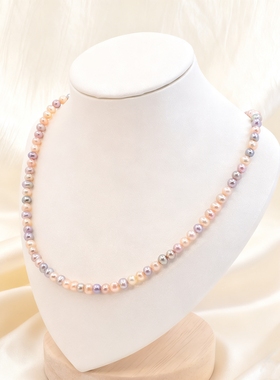 天然多巴胺糖果色淡水珍珠项链混彩baby珍珠甜美锁骨链小米珠颈链