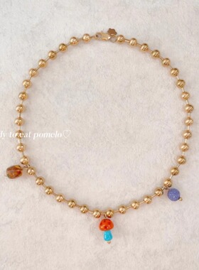 ettoi金珠彩色蘑菇琉璃项链