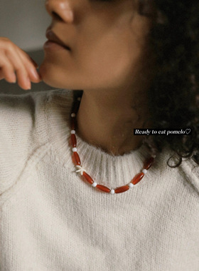 天然玉石红玛瑙海星项链