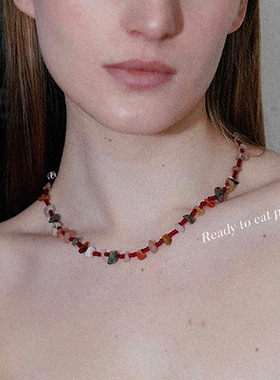 野莓市集*彩色天然玉石碧玺项链