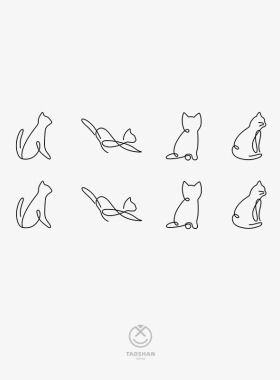 可爱小猫咪简约速写小图案ins女孩手臂手指临时防水纹身贴