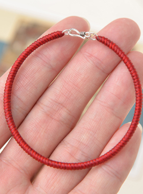 本命年红绳手链S925银问号扣