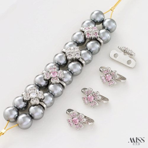 14K包金保色镶锆石双排三排串珠珍珠隔片排扣隔珠diy手链项链配件 - 图0