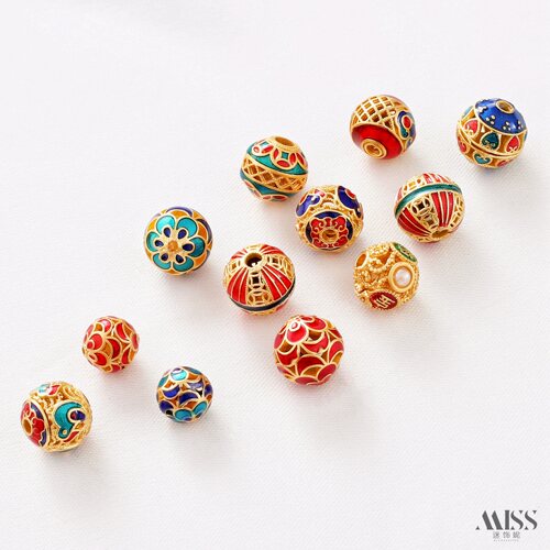 18K包金保色哑金烧蓝滴油镂空绣花珠隔珠diy手工手链项链饰品配件 - 图3