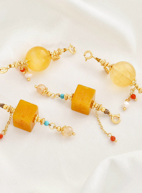 祢饰妮黄翡方块吊坠黄莹石连接件