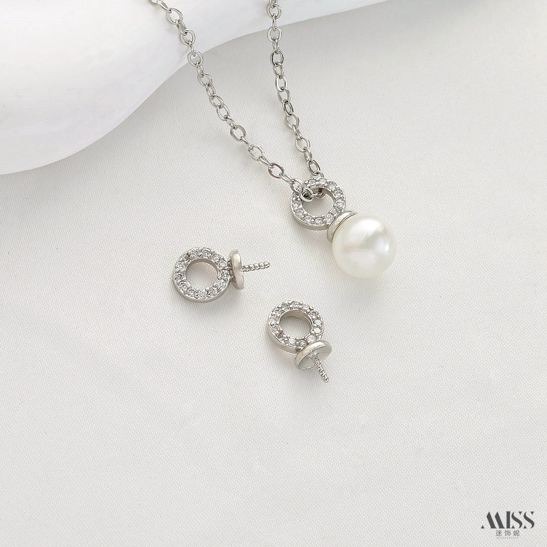 14K包金保色镶锆石扣珍珠吊托羊眼珠托吊坠扣diy手工项链配件 - 图3