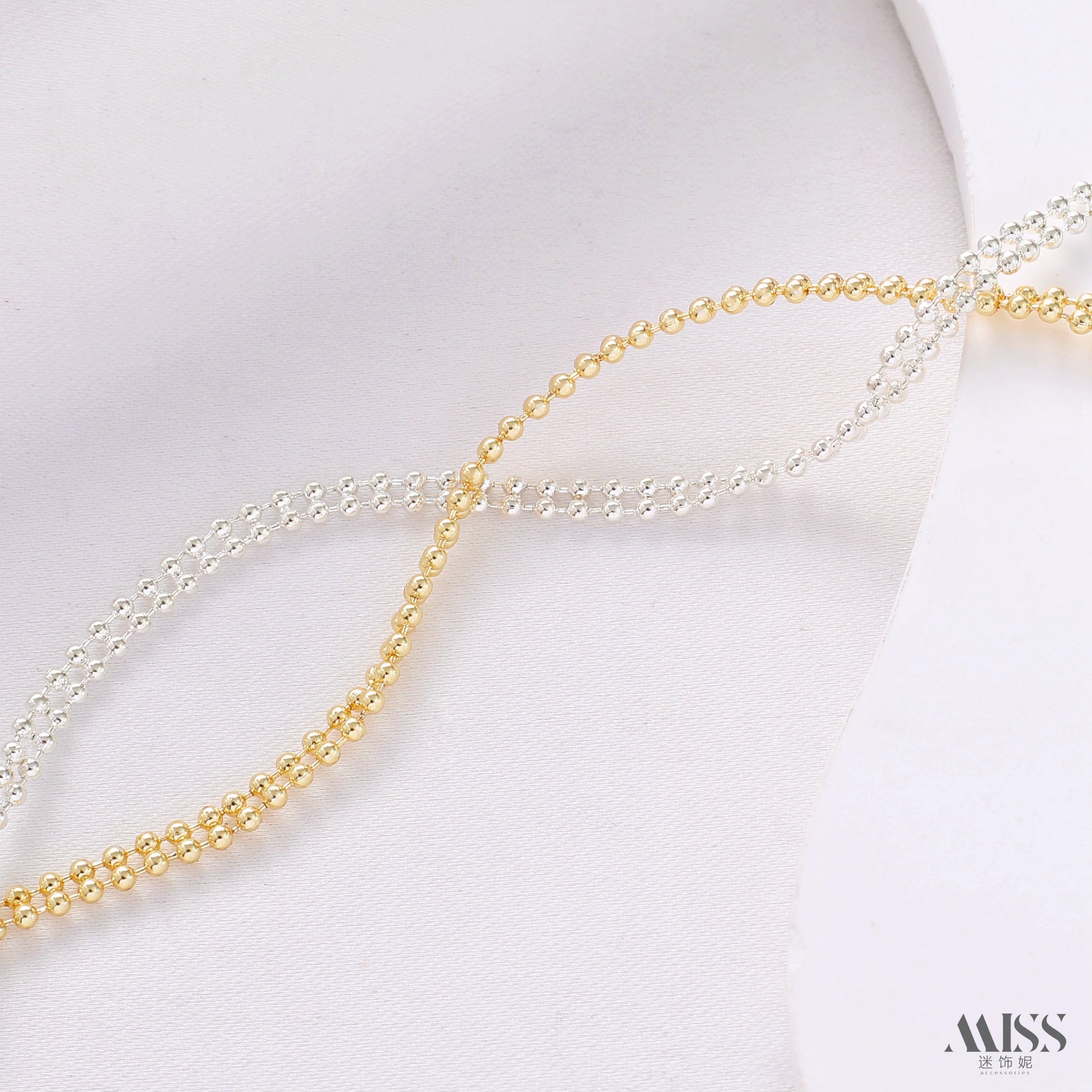 14K包金保色银色双排1.5mm圆珠链条散链diy穿绳手链饰品配件材料,淘宝优惠券,粉丝福利购,淘宝优惠卷