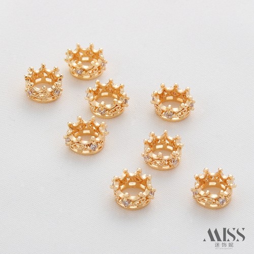 14K包金保色镶锆石皇冠10*5mm大孔隔珠跑环帽子圈diy手工饰品配件 - 图3