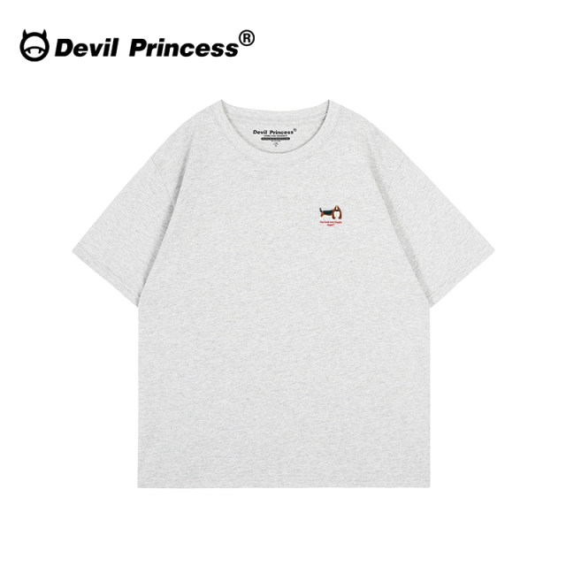 Niche high-end feeling loose shoulder floral gray short-sleeved women