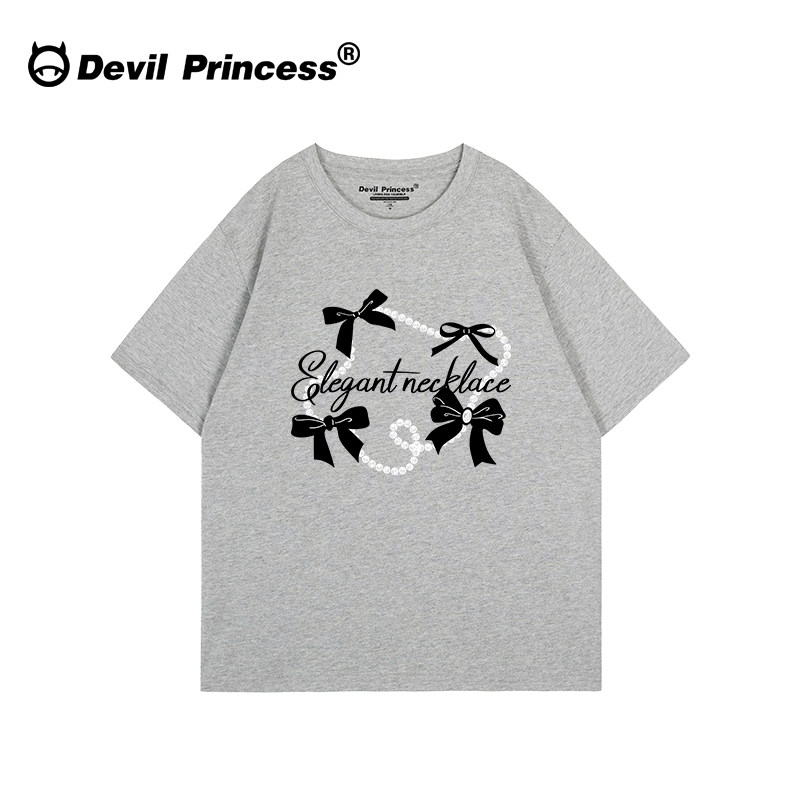 超好看设计感甜酷风灰色短袖t恤女宽松显瘦百搭蝴蝶结印花上衣夏,淘宝优惠券,粉丝福利购,淘宝优惠卷