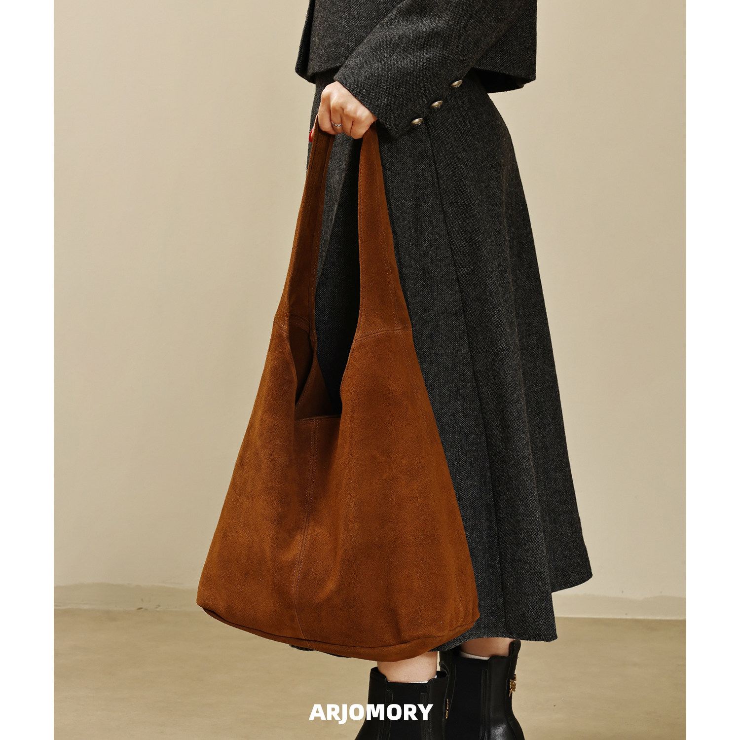 ARJOMORY小众设计复古百搭麂皮绒托特包女慵懒风大容量通勤单肩包,淘宝优惠券,粉丝福利购,淘宝优惠卷