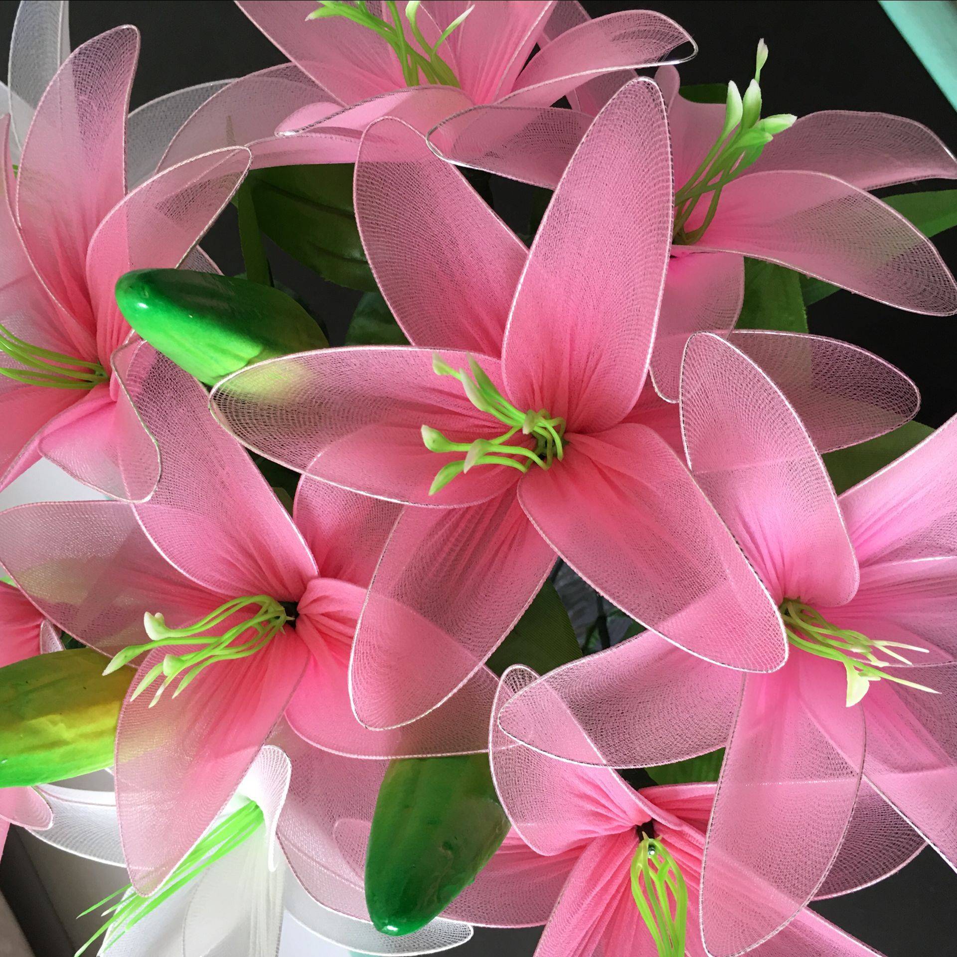 仿真单片百合花叶子大小号百合花心仿真花材料手工丝网花diy材料