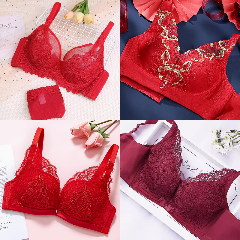 润微红品内衣女本命年聚拢无钢圈结婚新娘红色文胸罩