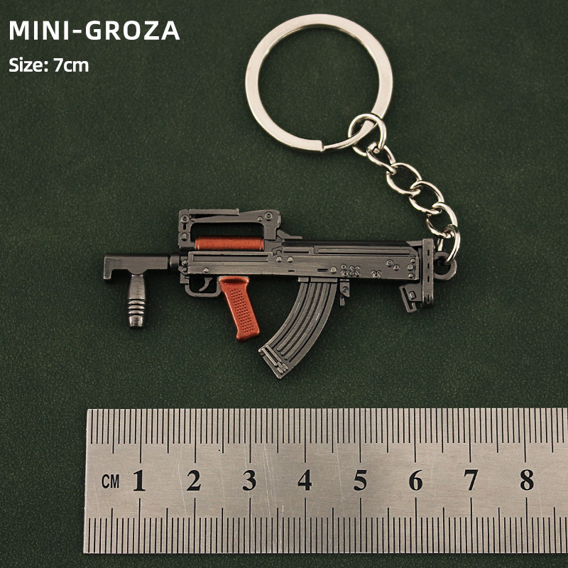 吃鸡钥匙扣 P90 MG3 UZI GROZA DP28 M416 AK M4迷你金属挂件玩具 - 图1